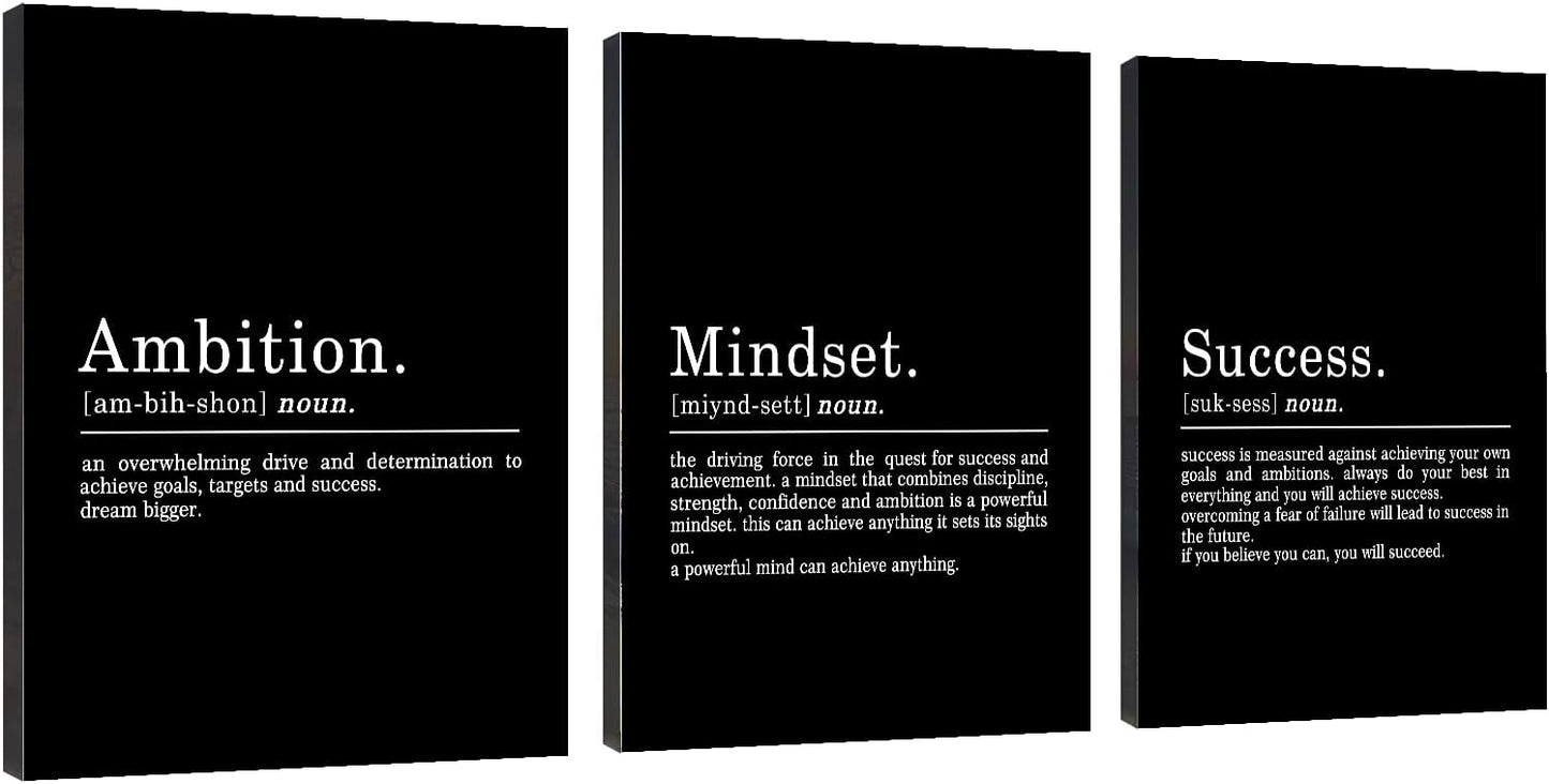 Inspirational Canvas Painting Wall Art -EPHANY ART,Mindset Quotes Prints, Success Framed Entrepreneur Poster Positive Quotes Wall Poster for Home Office Workplace (M-3pcs,12x16inchx3pcs)