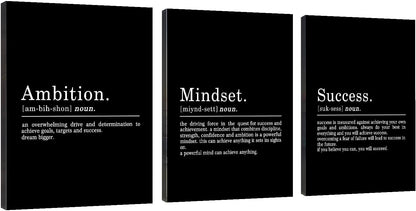 Inspirational Canvas Painting Wall Art -EPHANY ART,Mindset Quotes Prints, Success Framed Entrepreneur Poster Positive Quotes Wall Poster for Home Office Workplace (M-3pcs,12x16inchx3pcs)