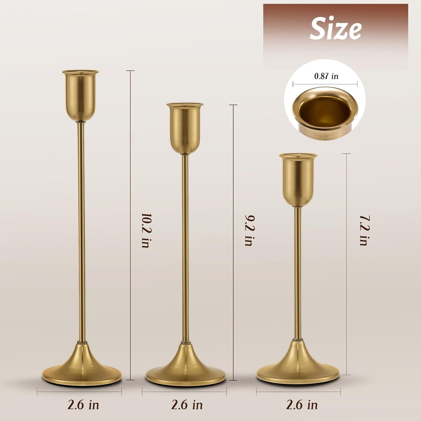 Gold Hurricane Candle Holders Set of 6, Tall Metal Windproof Glass Taper Candle Holder for Candlestick, Candle Sticks Decor, Table Centerpieces for Wedding, Candlelit Dinner Party Fireplace Decoration