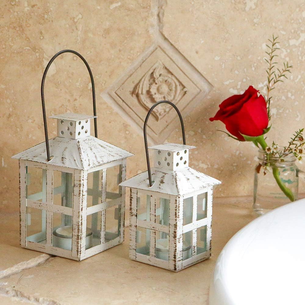 Kate Aspen Rustic Farmhouse Decor White Candle Holder Lantern Decorative (5 Inch), Wedding Decoration, Centerpiece Table Decorations, Home Decor, Shelf Decor, Fireplace Lantern
