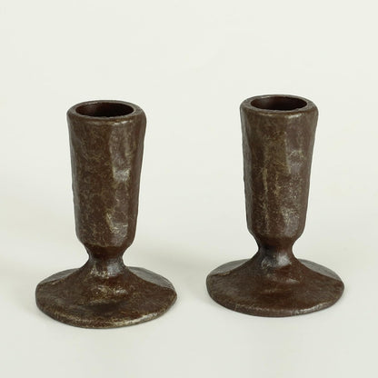 Handcrafted Antique Brass Iron Taper Candle Holders - Set of 2 Elegant Candlesticks for Weddings, Dining, and Parties, Timeless Décor Accent