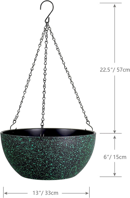 WSMKSZ 10 inch Hanging Planters for Outdoor Indoor Plants with Drainage Holes and Chain, 2 Pack Round Hanging Flower Pots for Garden Home Porch Decor, Black