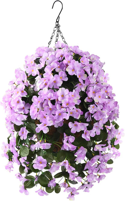 INQCMY Artificial Fake Hanging Plants Flowers Basket for Spring Summer Outdoor Outside Decoration,Faux Silk Begonia Flower in Planter Look Real UV Resistant for Home Porch Patio Balcony Yard Decor