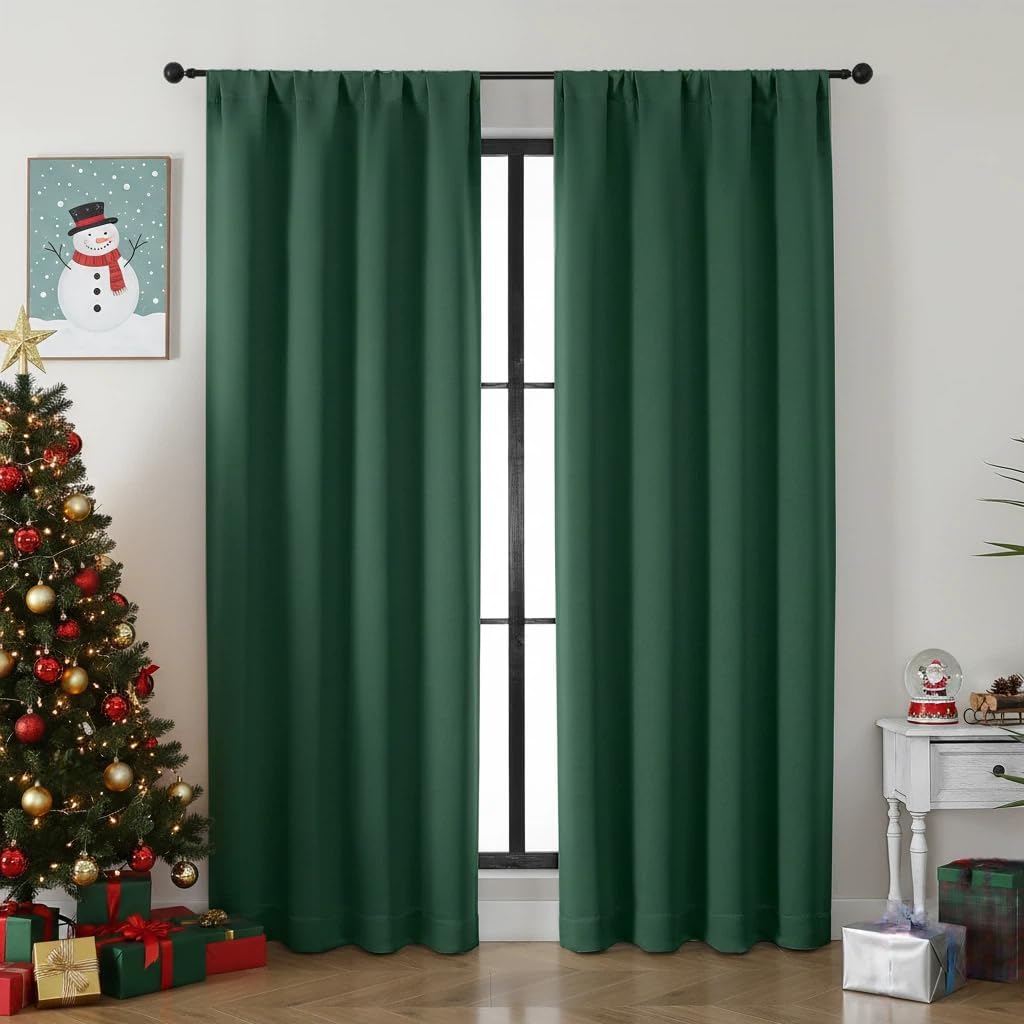 Simplebrand Ava Sage Green Blackout Curtains for Bedroom 63 Inch Length 2 Panels Set, Solid Thermal Insulated Energy Saving Rod Pocket Window Treatment Curtains Blackout Drapes, W40 x L63 Inch, Sage - Colors B