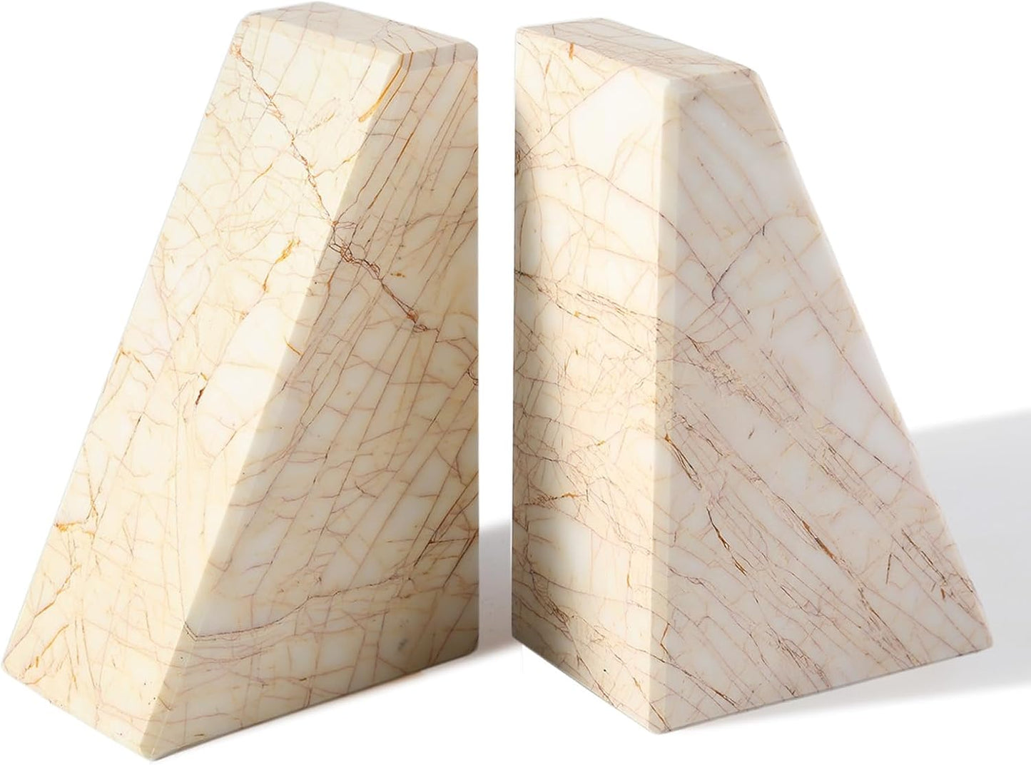 Karibiber Travertine Bookends for Heavy Books, Marble Decorative Bookends for Shelves, Heavy-Duty Stone Book Ends for Hardback Book & Cookbooks, Unique Book Stopper & Holder, Travertino Italy
