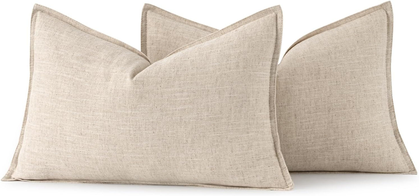 MIULEE Decorative Linen Euro Sham Pillow Covers 26x26 Cream White Boho Farmhouse Neutral Couch Throw Pillows for Bed Pack of 2 Accent Modern Pillowcase Sofa Livingroom Home Decor
