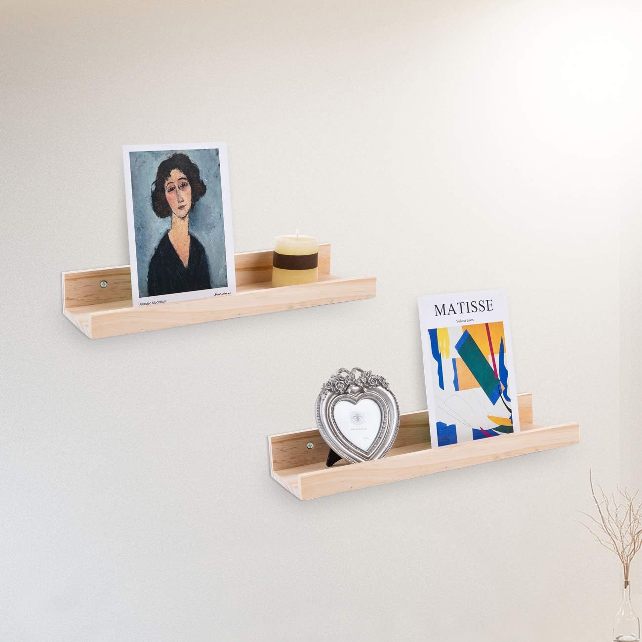 AZSKY Floating Shelves Wall Mounted Set of 2 Natural Wood Picture Shelves Wall Shelves for Bedroom Bathroom Living Room Kitchen Laundry Room Storage & Decoration 24 Inch
