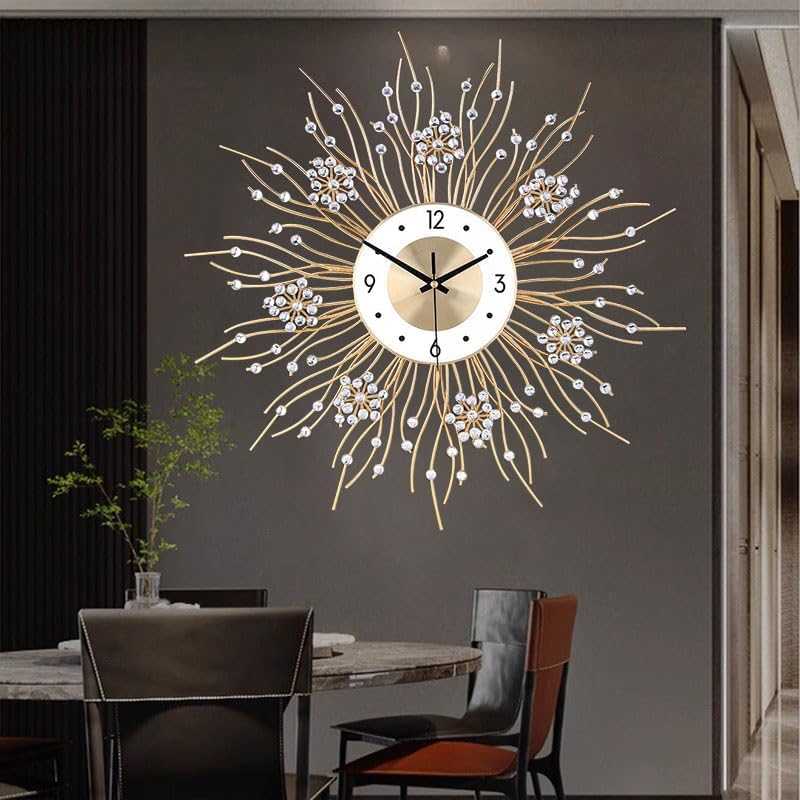 SIN&MI Large Wall Clocks, Silent Sunflower Shape Chic Decorative Wall Clock, Modern Non-Ticking Round Clock Dial Iron Metal Wall Clock for Living Room Decor Entrance Office Cafe 20 Inch