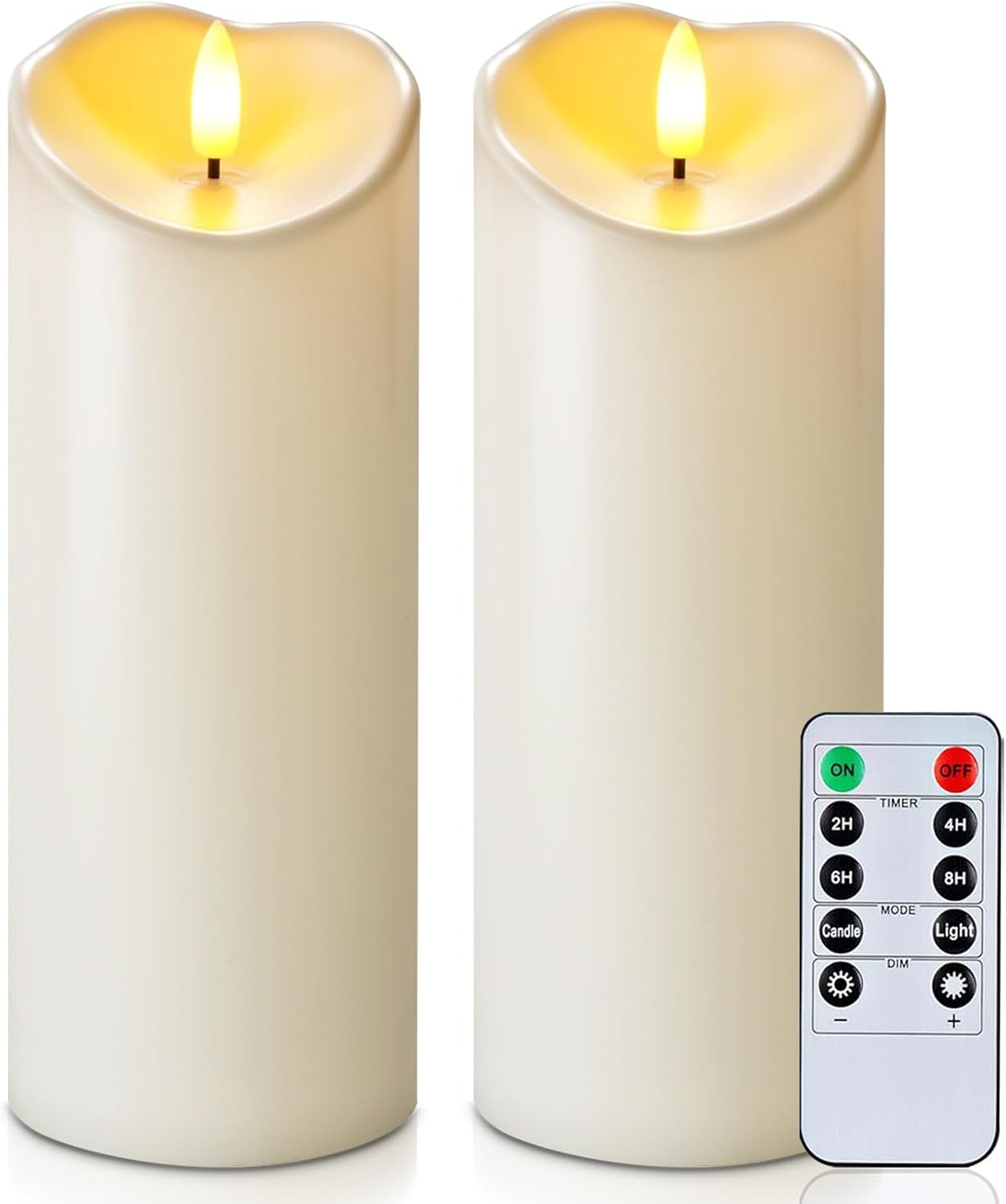 Homemory 6"x3" Outdoor Waterproof Flameless Candles, LED Candles, Battery Operated Candles with Remote and Timers, Electric Fake Plastic Pillar Candles, Ivory White, Set of 2