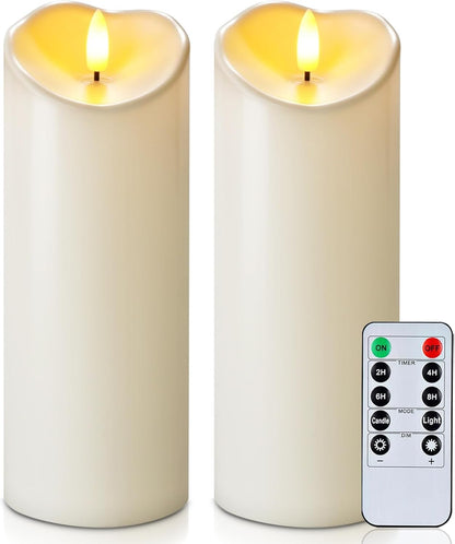 Homemory 6"x3" Outdoor Waterproof Flameless Candles, LED Candles, Battery Operated Candles with Remote and Timers, Electric Fake Plastic Pillar Candles, Ivory White, Set of 2