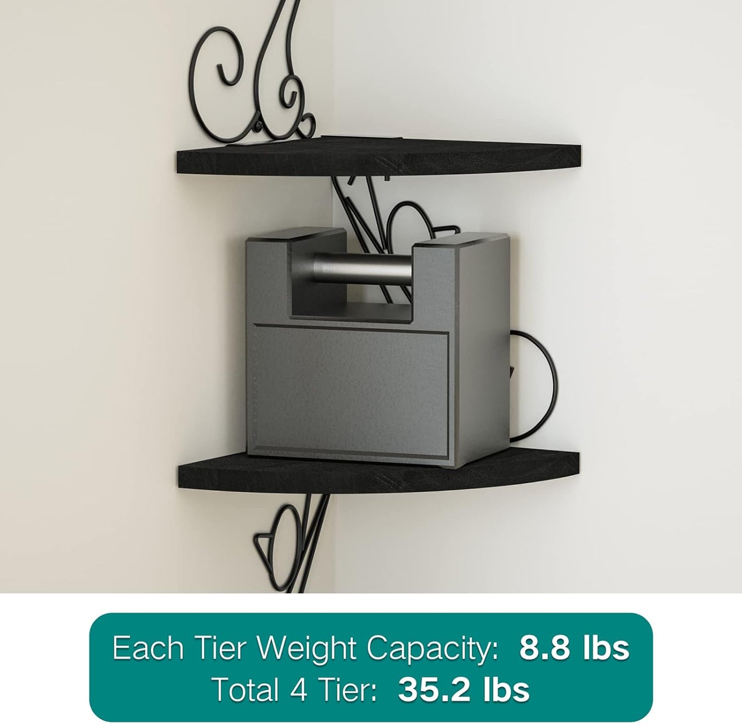 Alsonerbay Corner Shelf Wall Mount, 4 Tier Floating Shelves for Wall, Easy-to-Assemble Wall Shelves Rustic Wood Decor for Bedroom Living Room Bathroom Kitchen Office, Walnut Finish