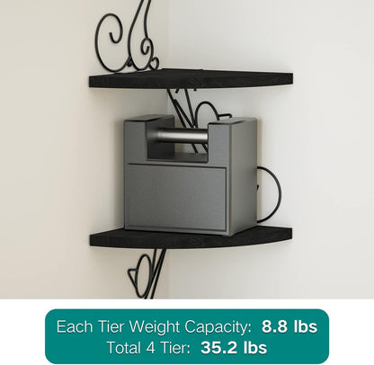 Alsonerbay Corner Shelf Wall Mount, 4 Tier Floating Shelves for Wall, Easy-to-Assemble Wall Shelves Rustic Wood Decor for Bedroom Living Room Bathroom Kitchen Office, Walnut Finish