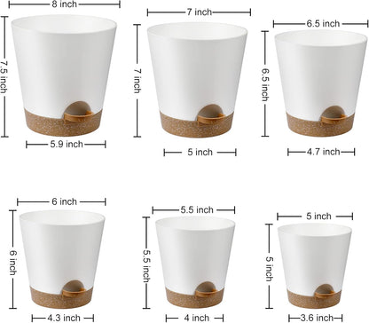 YNNICO Indoor Self Watering Planters with Drainage Holes and Saucers, 8, 7, 6.5, 6, 5.5, 5 Inches, Black, 6 Pots