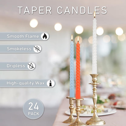 30-Pack 10-Color Taper Candles - 10 Inch Dripless & 10-Hour Burn｜Wedding/Birthday/Home Decor with Premium Wax