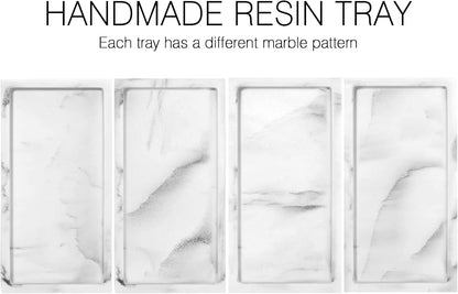 Luxspire Bathroom Vanity Tray, 8 x 4 inch Resin Kitchen Sink Tray for Soap Dispenser Bathroom Countertop Organizer Plate Holder for Perfume Soap Towel Bathroom Accessories, Mini, White Marble