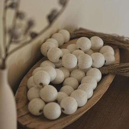 Extra Large Wood Bead Garland with 1.6" Diameter Wood Beads, Wooden Beads Garland with Tassels, Decorative Beads, Farmhouse Beads Home Decor (Nature Beige, 41 Inches)