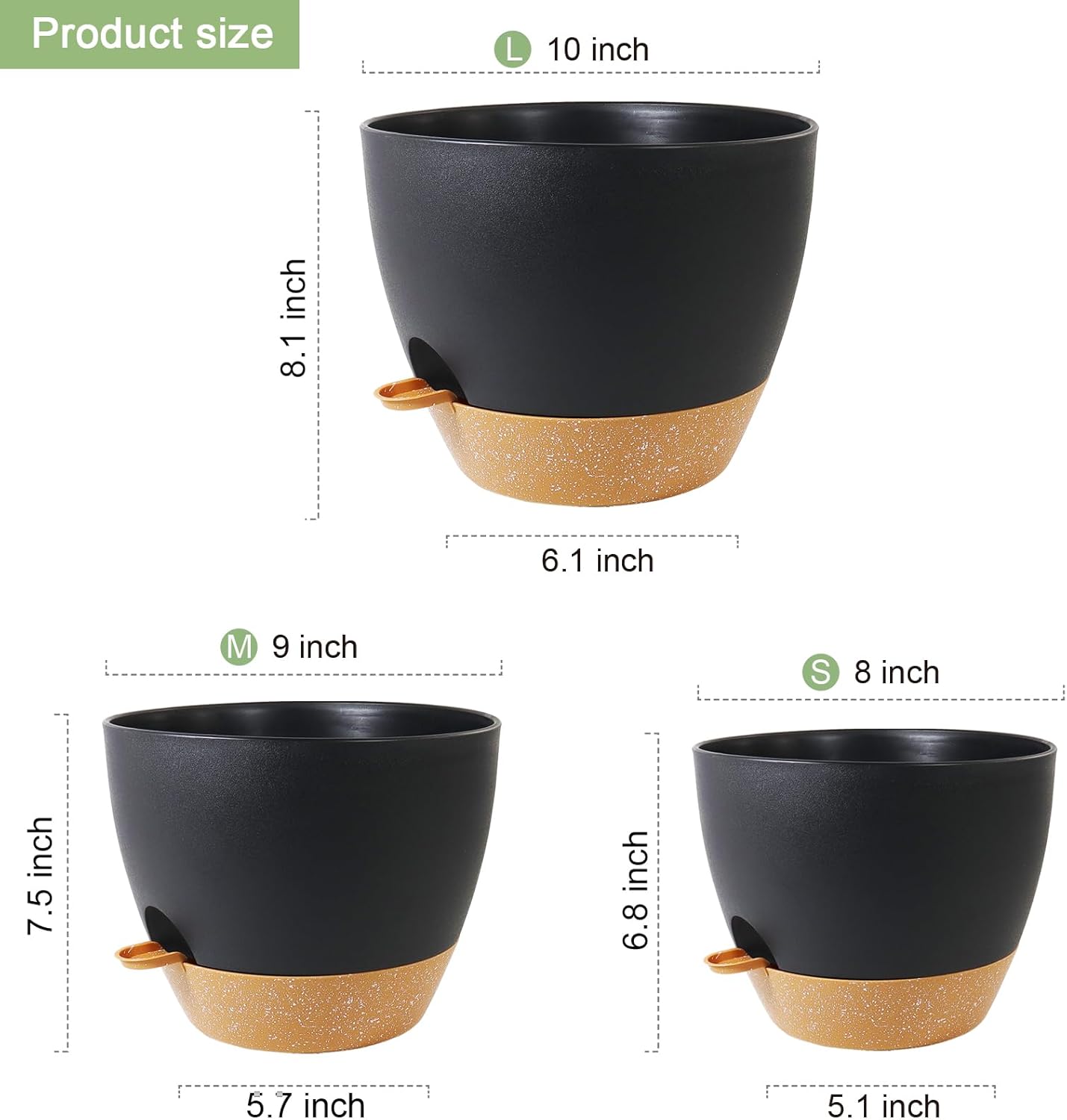 WSMKSZ 10/9/8 inch Self Watering Pots, Planter, Plant Pots with Mesh Drainage Holes for Indoor Outdoor Garden Plants, Plastic Flower Pots with Deep Reservoir for House Plants, Green with Brown