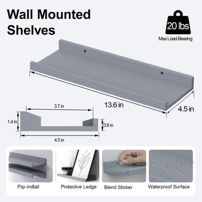 White Floating Shelves for Wall Decor, Wall Mounted Wood Storage Shelf for Bedroom, Living Room, Bathroom, Kitchen, Nursery, Display Picture Ledge Shelf with Lip Set of 2-14 Inches, White