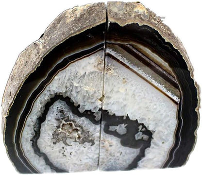 JIC Gem Dyed Blue Agate Bookends Geode Decorative Book Ends for Heavy Books with Rubber Bumpers for Office and Home Decoration Polished Small Size 2 to 3 Lbs