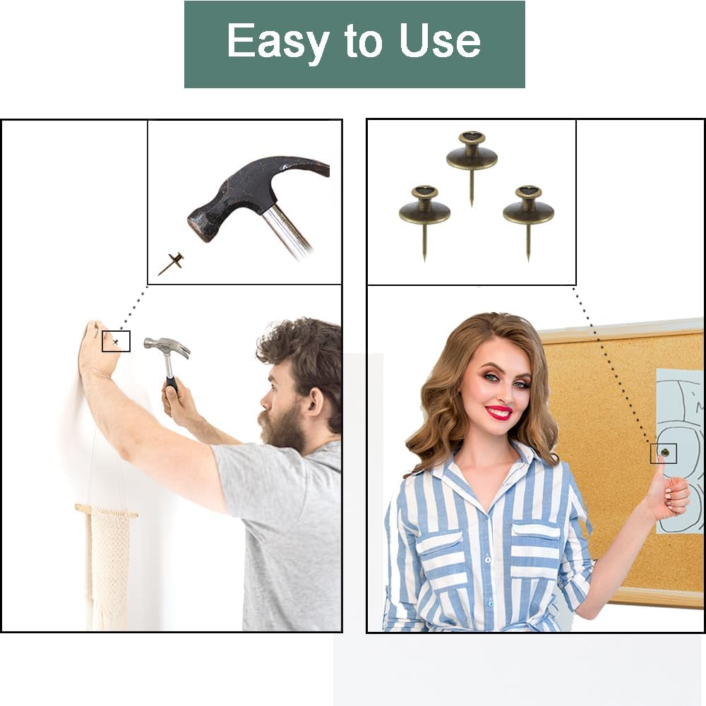 50 PCS Push Pins Picture Hangers Wall Hooks, Double Headed Thumb Tacks for Wall Hangings, Renter Friendly Decor Small Picture Frame Hangers for Drywall Cork Board Home Office Photo Decorations(Black)