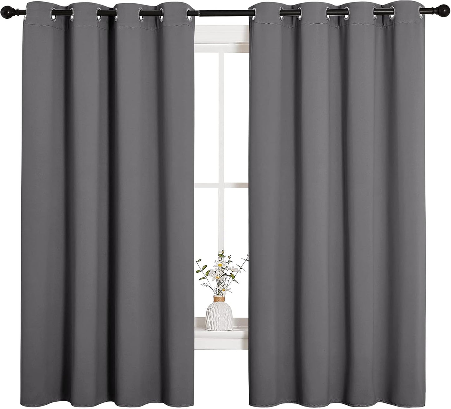 NICETOWN Halloween Pitch Black Solid Thermal Insulated Grommet Blackout Curtains/Drapes for Bedroom Window (2 Panels, 42 inches Wide by 63 inches Long, Black) - Colors E
