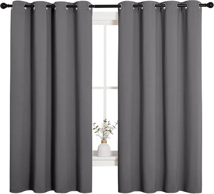 NICETOWN Halloween Pitch Black Solid Thermal Insulated Grommet Blackout Curtains/Drapes for Bedroom Window (2 Panels, 42 inches Wide by 63 inches Long, Black) - Colors E