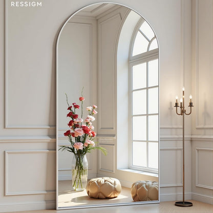 Dewfig Arched Full Length Mirror, 76"x34" Large Floor Mirror, Full Body Mirrors for Leaning or Hanging, Standing Mirrors for Bedroom, Living Room,Dressing Room, Aluminum Alloy Frame, Black