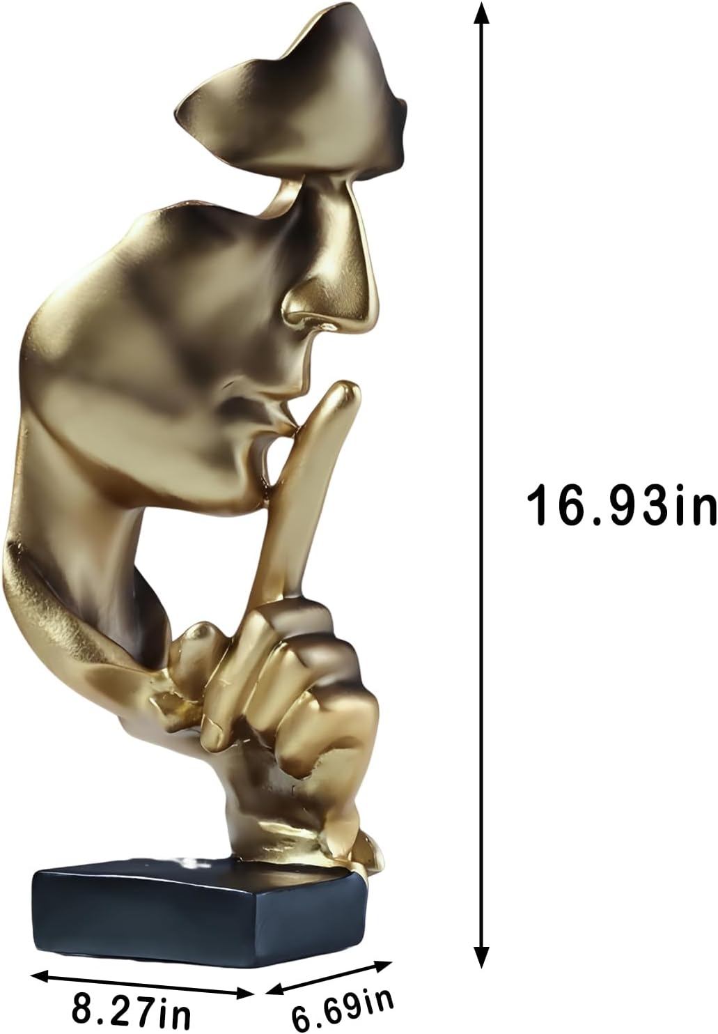 aboxoo Thinker Statue, Silence is Gold Abstract Art Figurine,Modern Home Resin Sculptures Decorative Objects,Table Top Decor for Livingroom Home Decor,Office Study Sculpture,Shh mask Statue(Gold)