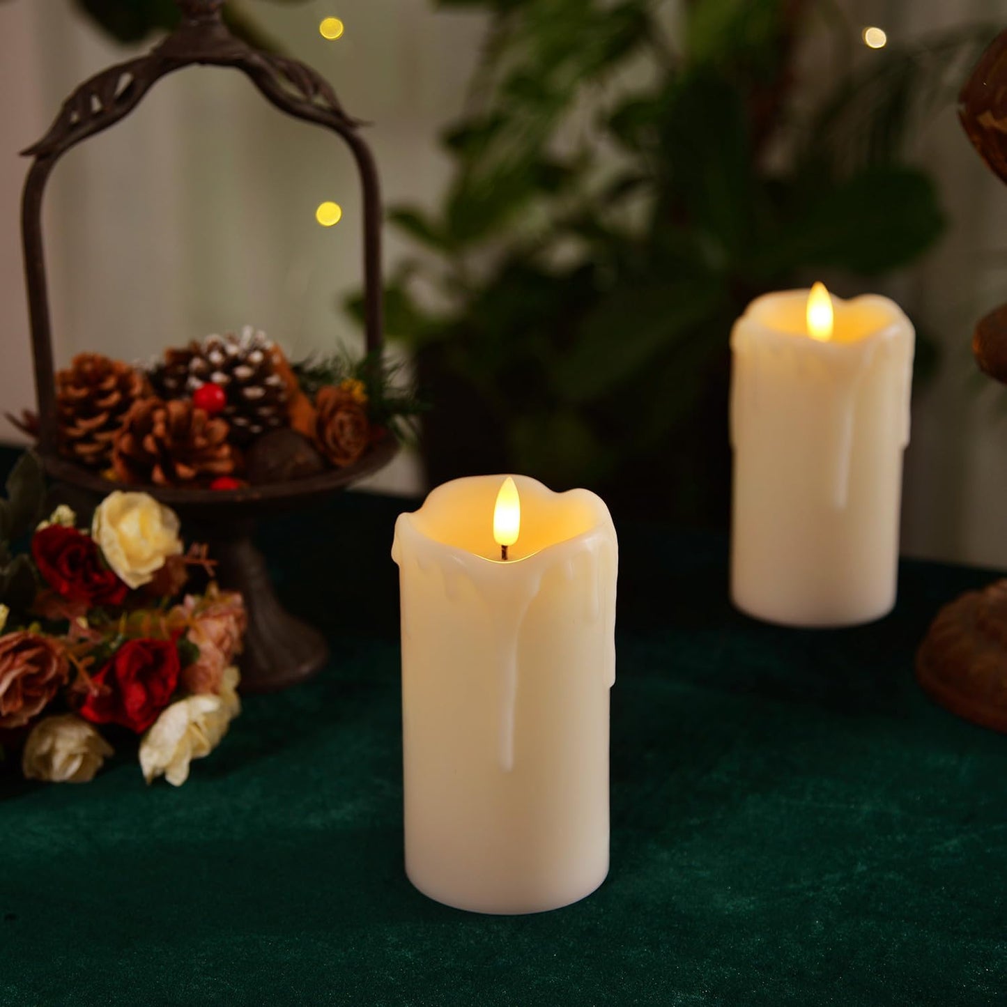 Homemory 6"x3" Outdoor Waterproof Flameless Candles, LED Candles, Battery Operated Candles with Remote and Timers, Electric Fake Plastic Pillar Candles, Ivory White, Set of 2