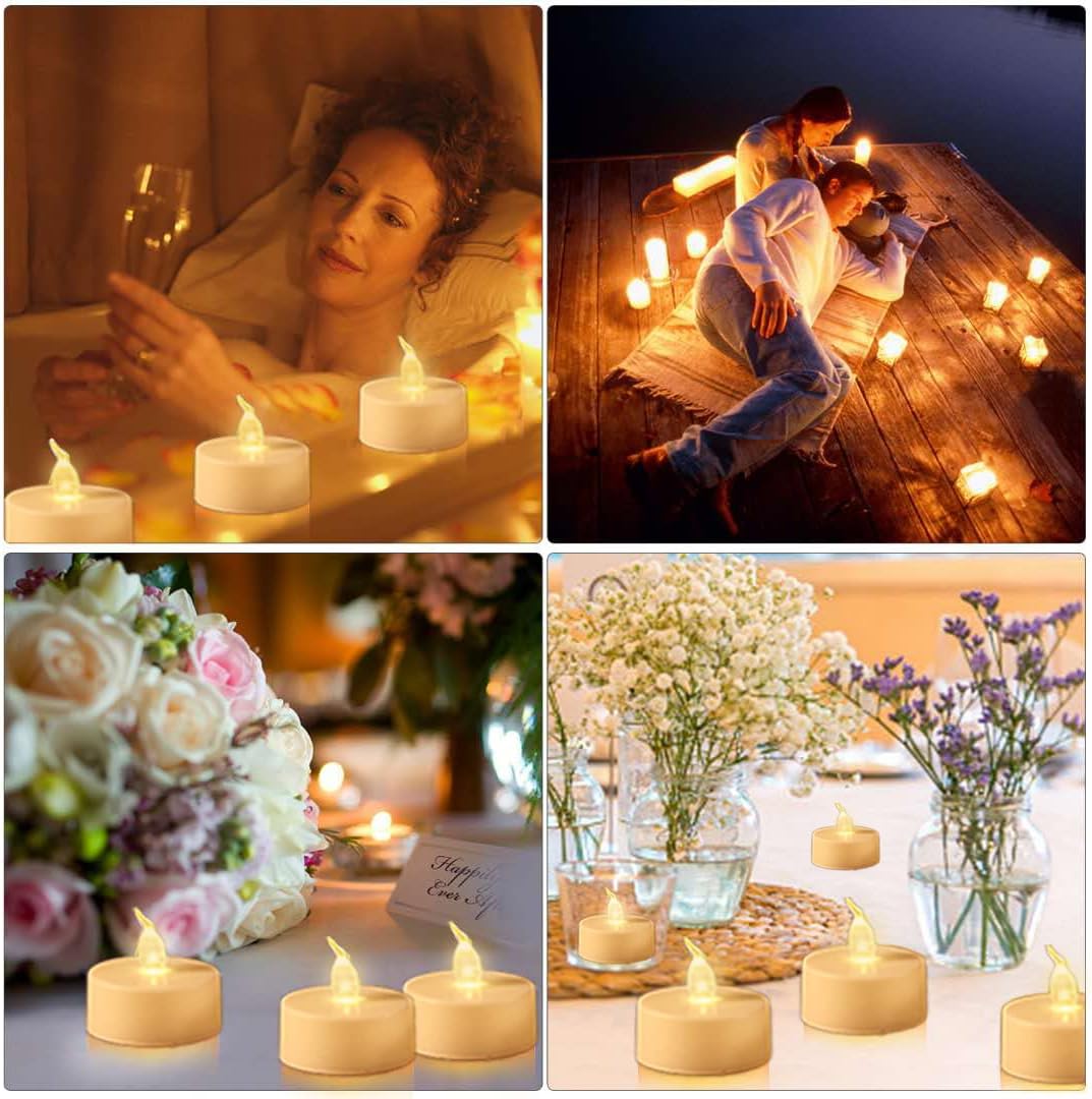 Battery Operated LED Tea Lights: 24PACK Flameless Votive Candles Lamp Realistic and Bright Flickering Holiday Gift Long Lasting 200Hours for Seasonal & Festival Celebration Warm White