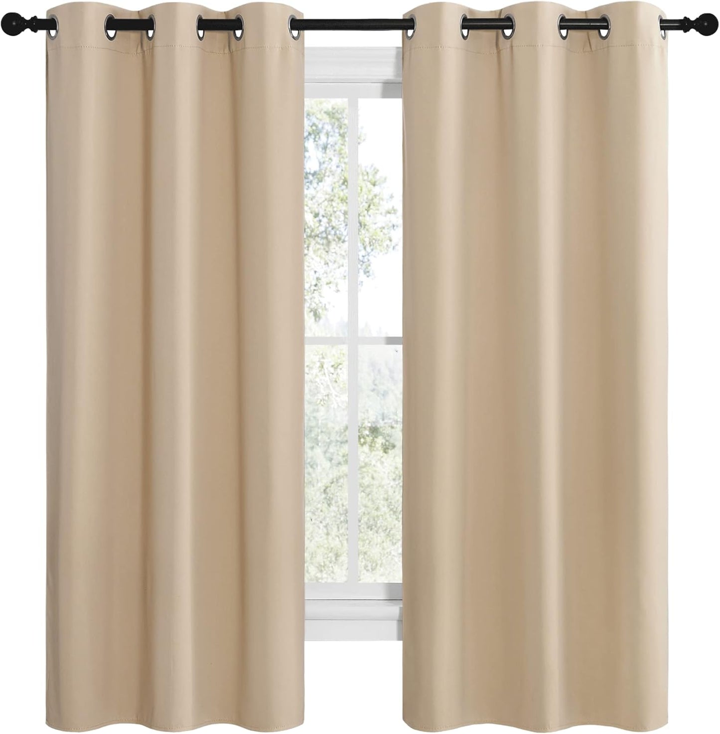 NICETOWN Halloween Pitch Black Solid Thermal Insulated Grommet Blackout Curtains/Drapes for Bedroom Window (2 Panels, 42 inches Wide by 63 inches Long, Black) - Colors D