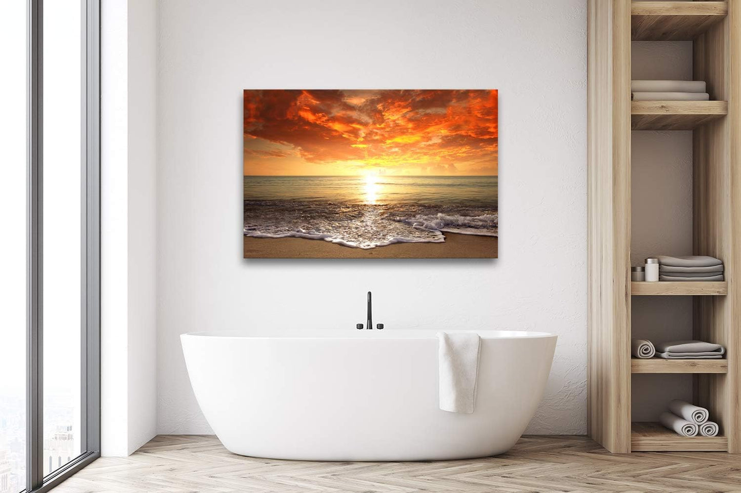 Baisuart S02250 Canvas Prints Wall Art Beach Sunset Ocean Waves Nature Pictures Stretched Canvas Wooden Framed for living Room Bedroom and Office