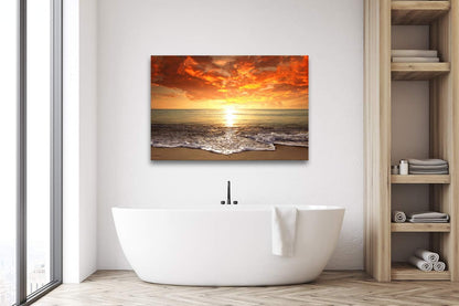 Baisuart S02250 Canvas Prints Wall Art Beach Sunset Ocean Waves Nature Pictures Stretched Canvas Wooden Framed for living Room Bedroom and Office