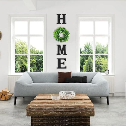 Pinkpum Wood Home Sign with Artificial Eucalyptus Wreath for O, Hanging Farmhouse Wall House Decor Wood Letters for Wall Art Rustic Home Decor, Wall Decor for Living Room Kitchen Entryway (Black)