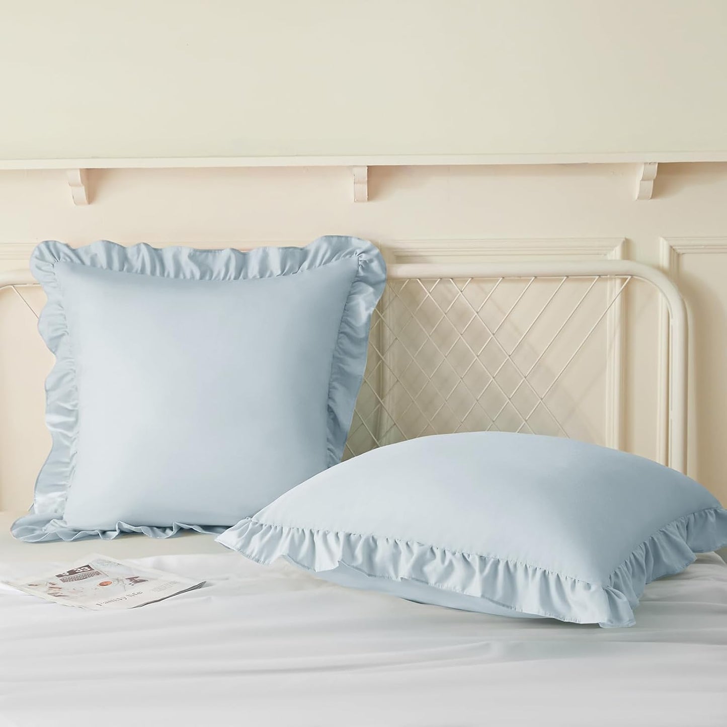 KKJIAF Ruffle Pillow Cases 26x26 Inches, White Square Ruffled Pillow Covers Set of 2, Microfiber Wrinkle Resistant Pillow Shams with Envelope Closure for Sofa Bed Living Room