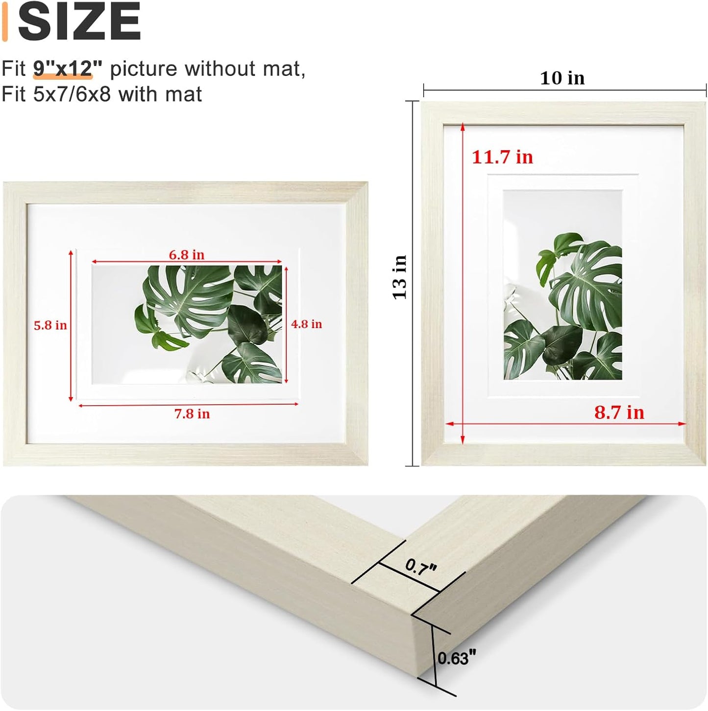 Egofine 8x10 Picture Frames Set of 4, Made of Solid Wood Covered by Plexiglass 4x6 and 5x7 with Mat or 8x10 without Mat, for Table Top Display and Wall Mounting Photo Frame Black