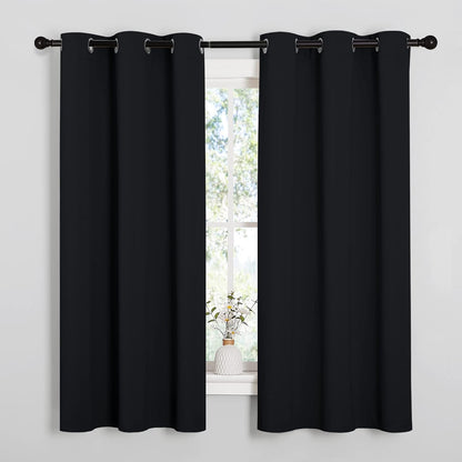 NICETOWN Halloween Pitch Black Solid Thermal Insulated Grommet Blackout Curtains/Drapes for Bedroom Window (2 Panels, 42 inches Wide by 63 inches Long, Black) - Colors E