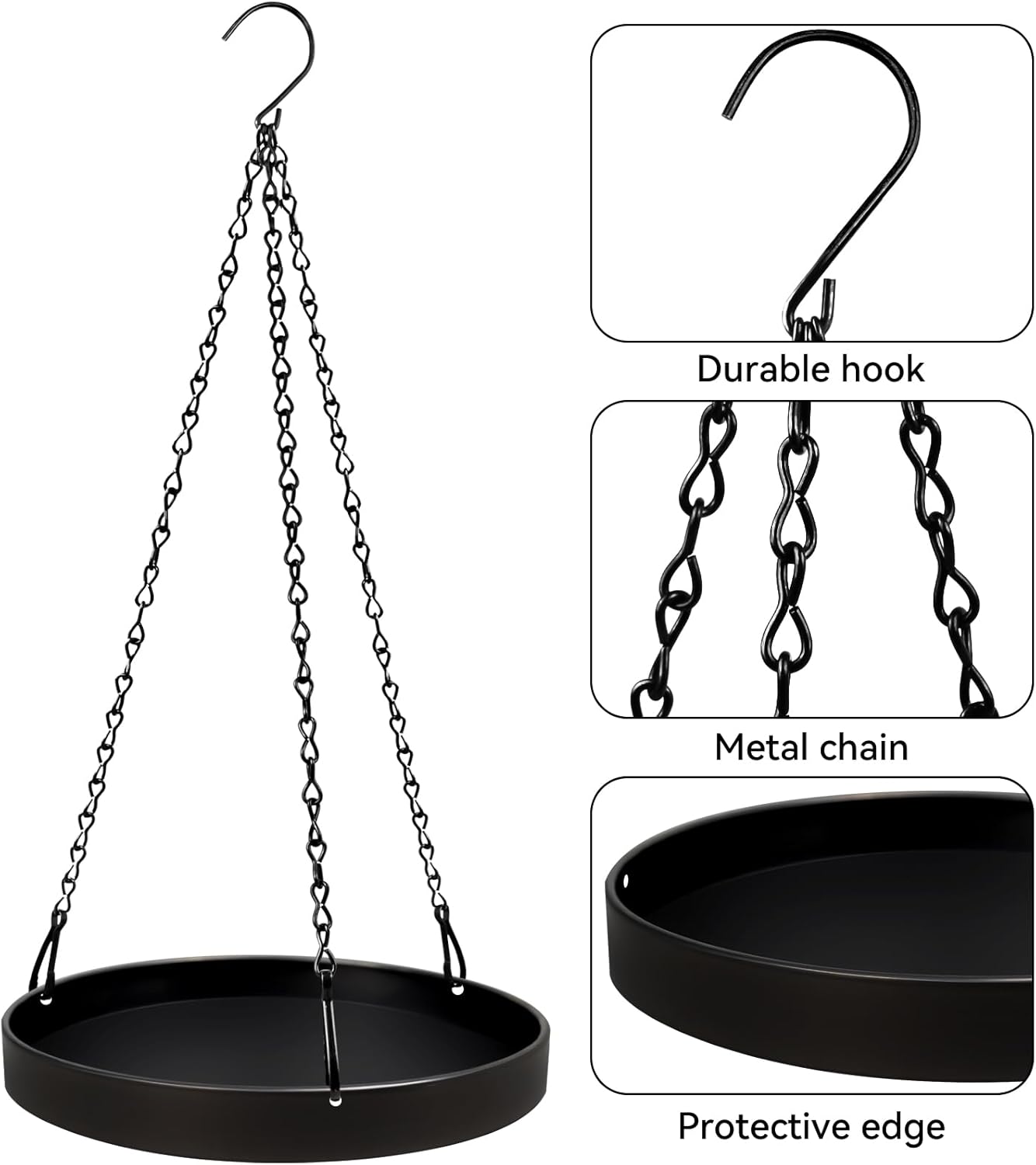 Plant Hanger Indoor Outdoor, Hanging Planter Baskets for Outdoor Indoor Plants, Hanging Plant Holder Tray for Plants, Metal Window Plant Hanger, Black Hanging Plant Shelf, 2 Pack