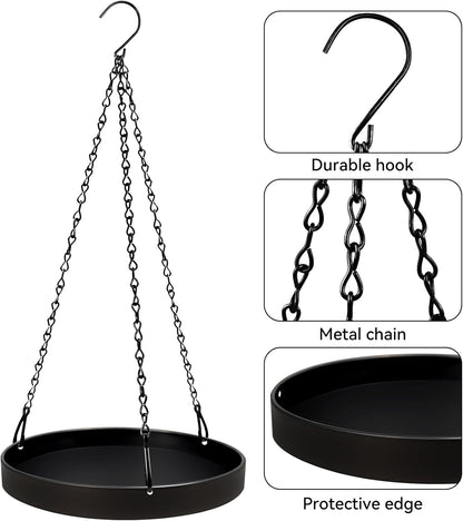Plant Hanger Indoor Outdoor, Hanging Planter Baskets for Outdoor Indoor Plants, Hanging Plant Holder Tray for Plants, Metal Window Plant Hanger, Black Hanging Plant Shelf, 2 Pack