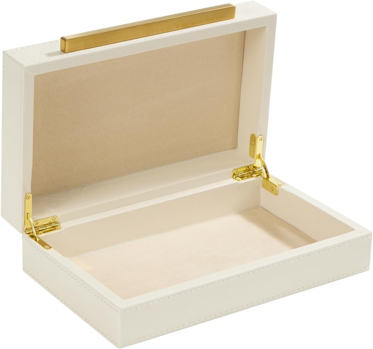 Sagala Set of 2 Ivory Shagreen Decorative Boxes With Brushed Gold Metal Handles, Faux Leather Jewelry Boxes Modern Storages Photo Memory Boxes Home Organizer Boxes (Ivory-Gold, 2pack)