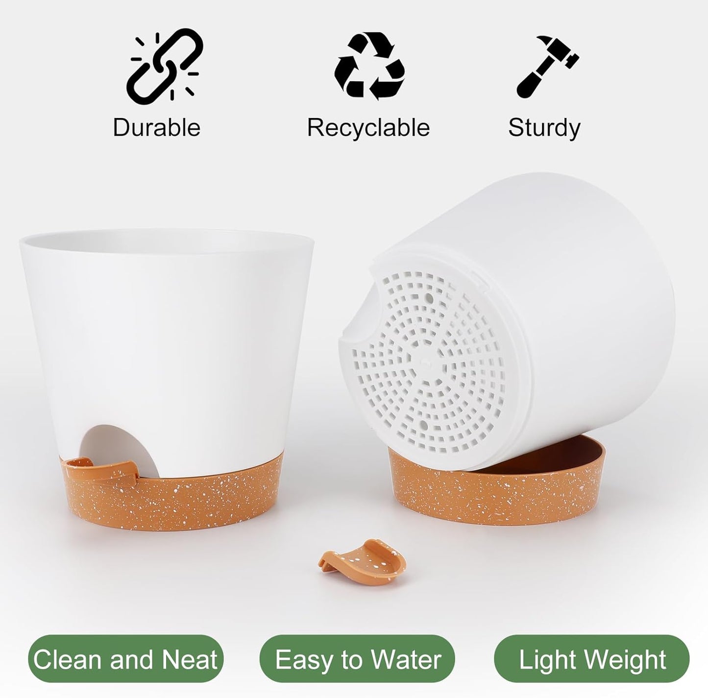 YNNICO Indoor Self Watering Planters with Drainage Holes and Saucers, 8, 7, 6.5, 6, 5.5, 5 Inches, Black, 6 Pots