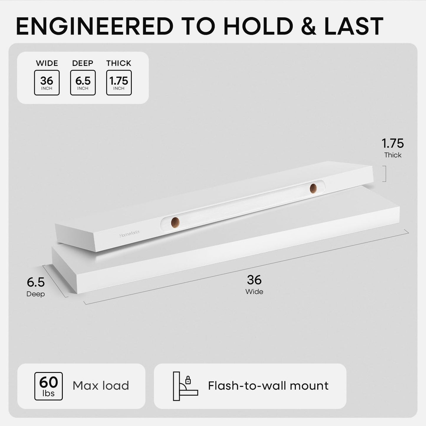 Homeforia 24 inch Natural Floating Shelf, High End Solid Real Wood 24inch Small Floating Shelves for Wall Mounted, Natural Wooden Floating Shelves, Heavy Duty Bracket, 24 X 6.5 X 1.75 in, Set of 2