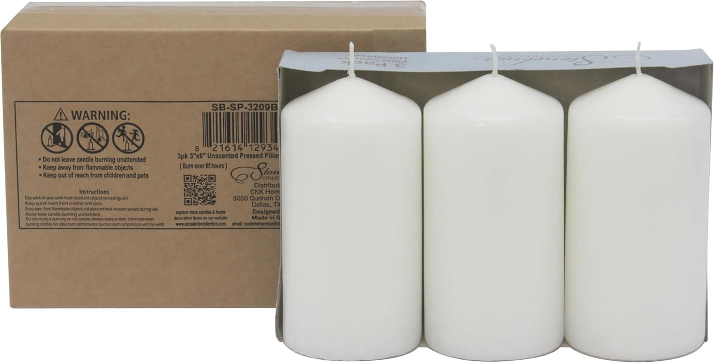 Stonebriar Unscented White Tall Pillar Candles, 65 Hour Burning Candle Pillars, Perfect for Decor, Weddings, Emergencies 3" X 6", 6 count