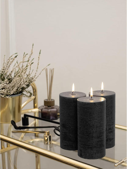 CANDWAX 3x4 inch Pillar Candles Set of 3 – Unscented Dripless Rustic Dark Blue Candles for Room Decor, Weddings, Centerpieces
