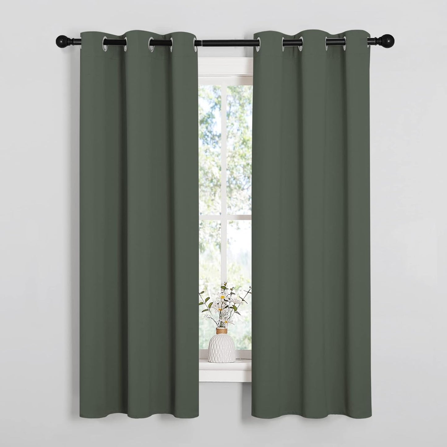 NICETOWN Halloween Pitch Black Solid Thermal Insulated Grommet Blackout Curtains/Drapes for Bedroom Window (2 Panels, 42 inches Wide by 63 inches Long, Black) - Colors C