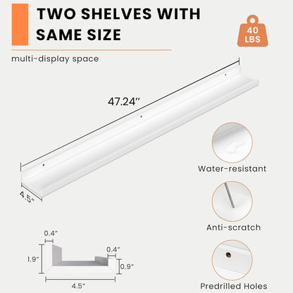 Heimlove Picture Ledge Shelf, Floating Shelves Set of 2, 24 Inches Picture Shelf for Wall with Ledge, Kids Bookshelf Wall Mounted for Living Room Bedroom Decor Books Photo Frames - White