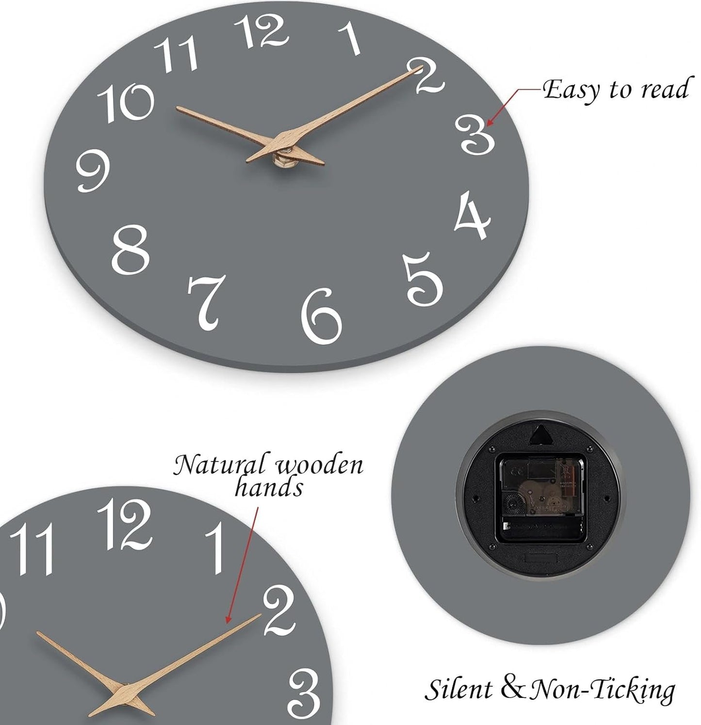Mosewa Wall Clock 8 Inch Black Battery Operated Silent Non Ticking Simple Minimalist Rose Gold Numbers Decorative for Bedroom Living Room Kitchen Home Bathroom Office
