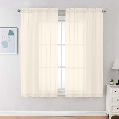 Chyhomenyc Sheer White Valances for Windows 2 Pack, Small Window Curtains for Living Room Bathroom Cafe Laundry Basement, Modern Top Dual Rod Pocket Voile Curtain, 42W x 14L inches, White - Colors A