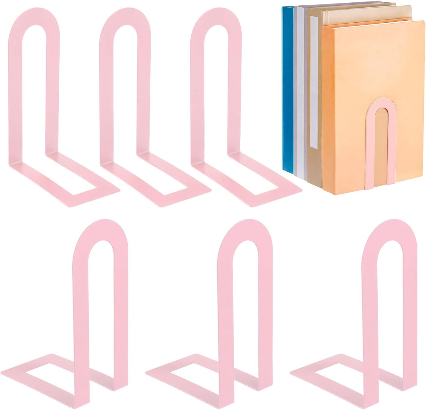 Chunful 12 Pcs Modern Metal Book Ends for Shelves Decorative Small Bookends Book Shelf Organizer Minimalist Design Stopper to Hold Books for Home Office (Gold,5.5 * 3.75 * 2.25inch)