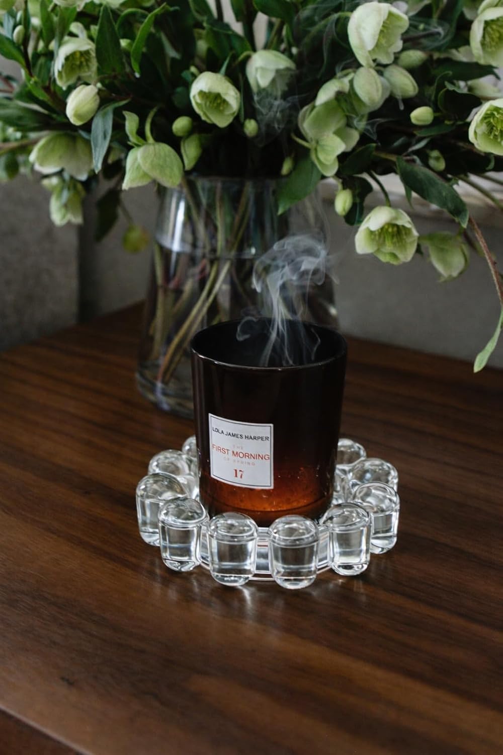 Alice Lane Original Bubble Candle Dish – Chic Smoky Glass Candle Dish for Home Decor – Decorative Modern Candle Holder for Small Candles & Diffusers